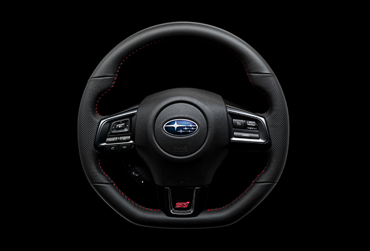 Dimpled Leather-wrapped D-shaped Steering Wheel with Red Stitching